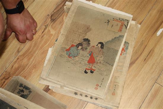 A group of eighteen Japanese woodblock prints, unframed, 36 x 24cm